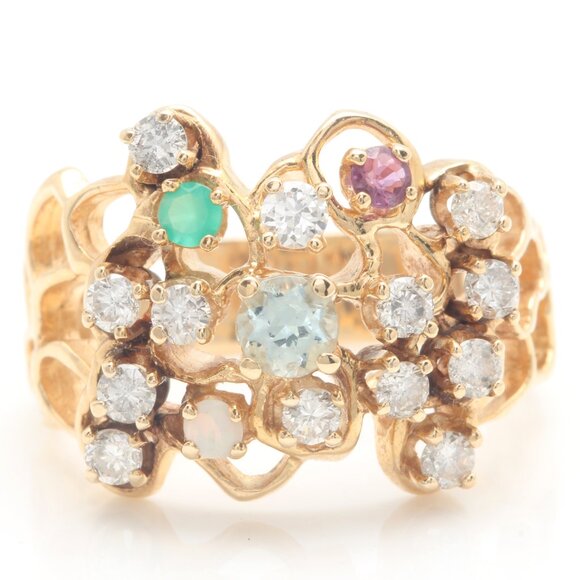 1.00 Ct Natural Multicolor Stones in 14K Solid Yellow Gold ANTIQUE Ring